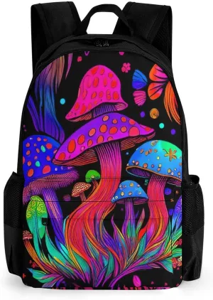 Polyester Daypack Bookbag for Gym Business Bicycle - Large Capacity Multipurpose Anti-Theft Carry On Bag, Psychedelic Mushroom Trippy Magic Art Travel Hiking Daypack