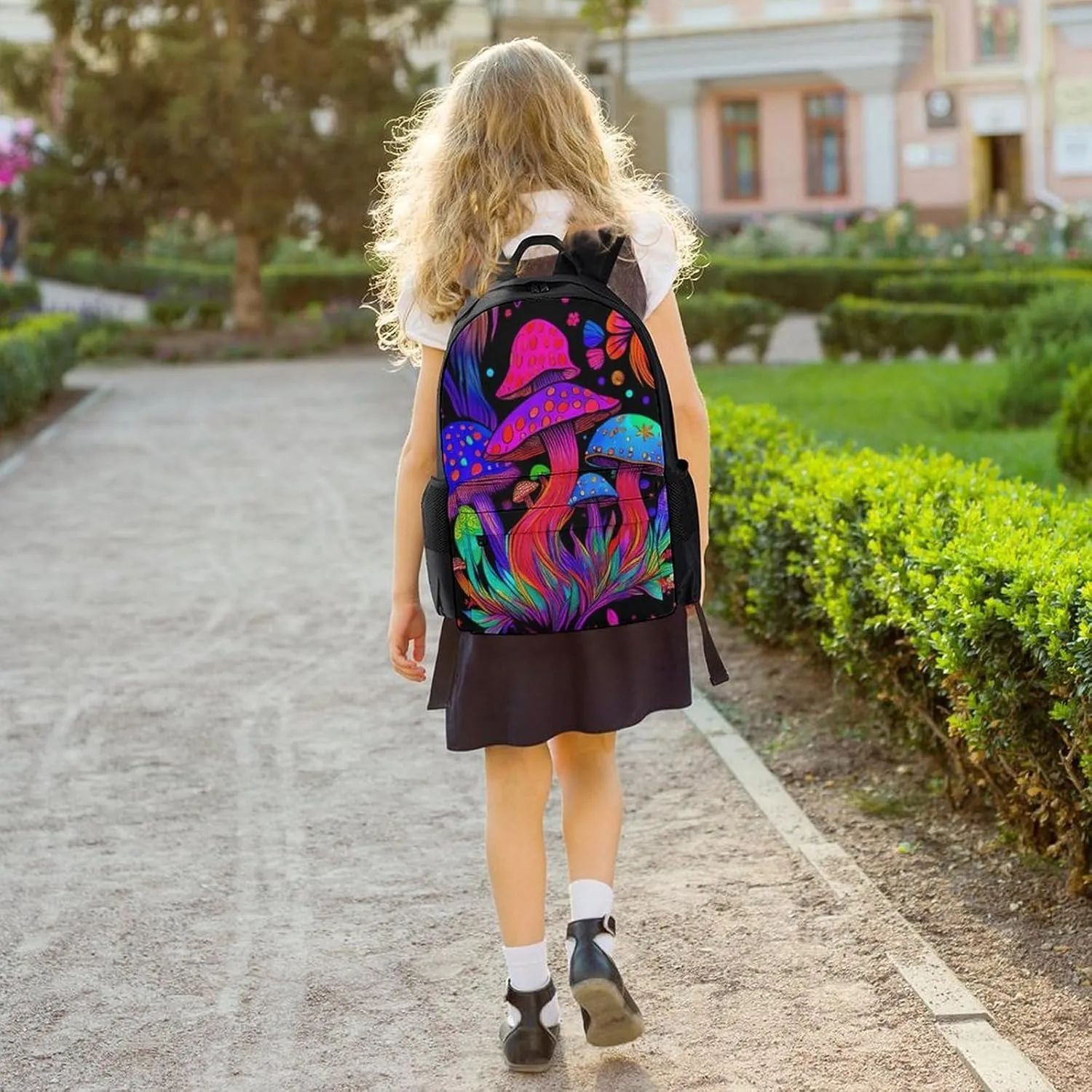 Polyester Daypack Bookbag for Gym Business Bicycle - Large Capacity Multipurpose Anti-Theft Carry On Bag, Psychedelic Mushroom Trippy Magic Art Travel Hiking Daypack