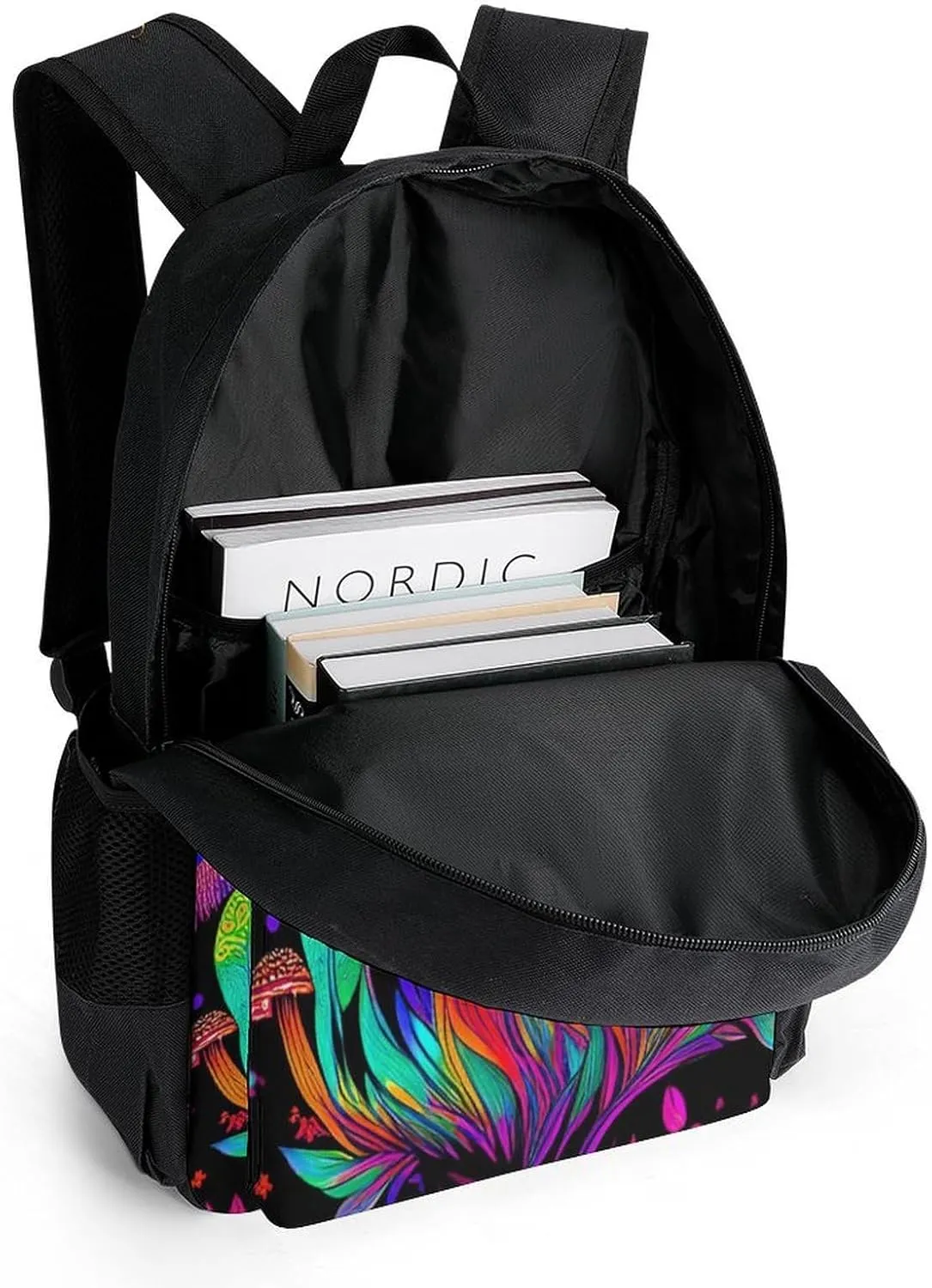 Polyester Daypack Bookbag for Gym Business Bicycle - Large Capacity Multipurpose Anti-Theft Carry On Bag, Psychedelic Mushroom Trippy Magic Art Travel Hiking Daypack