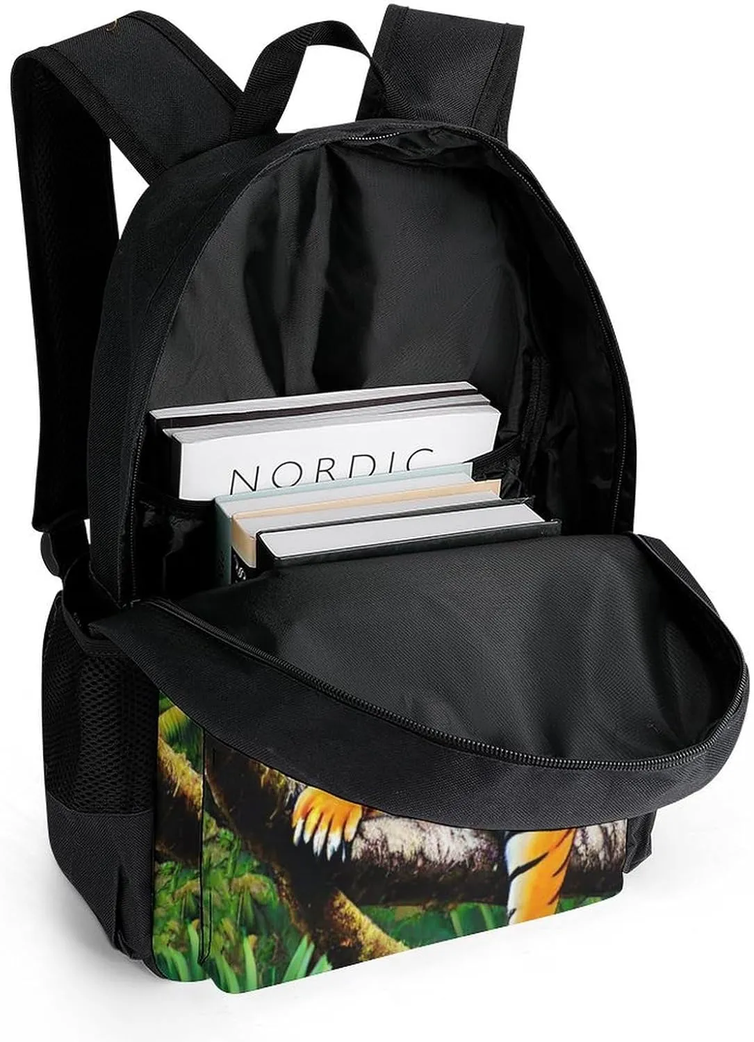 Polyester Daypack for Camping Travel Walking Cycling - Big Capacity Anti-Theft Multipurpose Bookbag, King Of The Tiger Tropical Rainforest Landscape Jungle Art Camping Outdoor Backpack