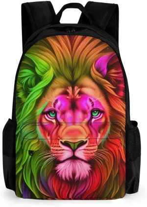 Polyester Daypack for Camping Travel Walking Cycling - Big Capacity Anti-Theft Multipurpose Bookbag, Psychedelic Lion Art Camping Outdoor Backpack