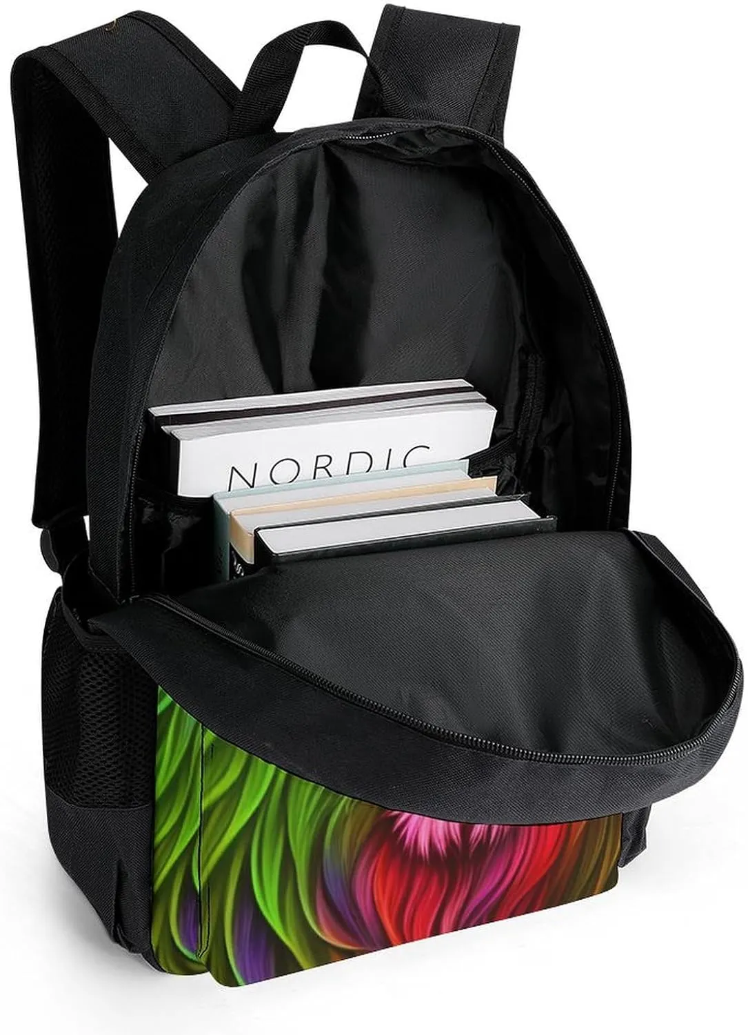 Polyester Daypack for Camping Travel Walking Cycling - Big Capacity Anti-Theft Multipurpose Bookbag, Psychedelic Lion Art Camping Outdoor Backpack