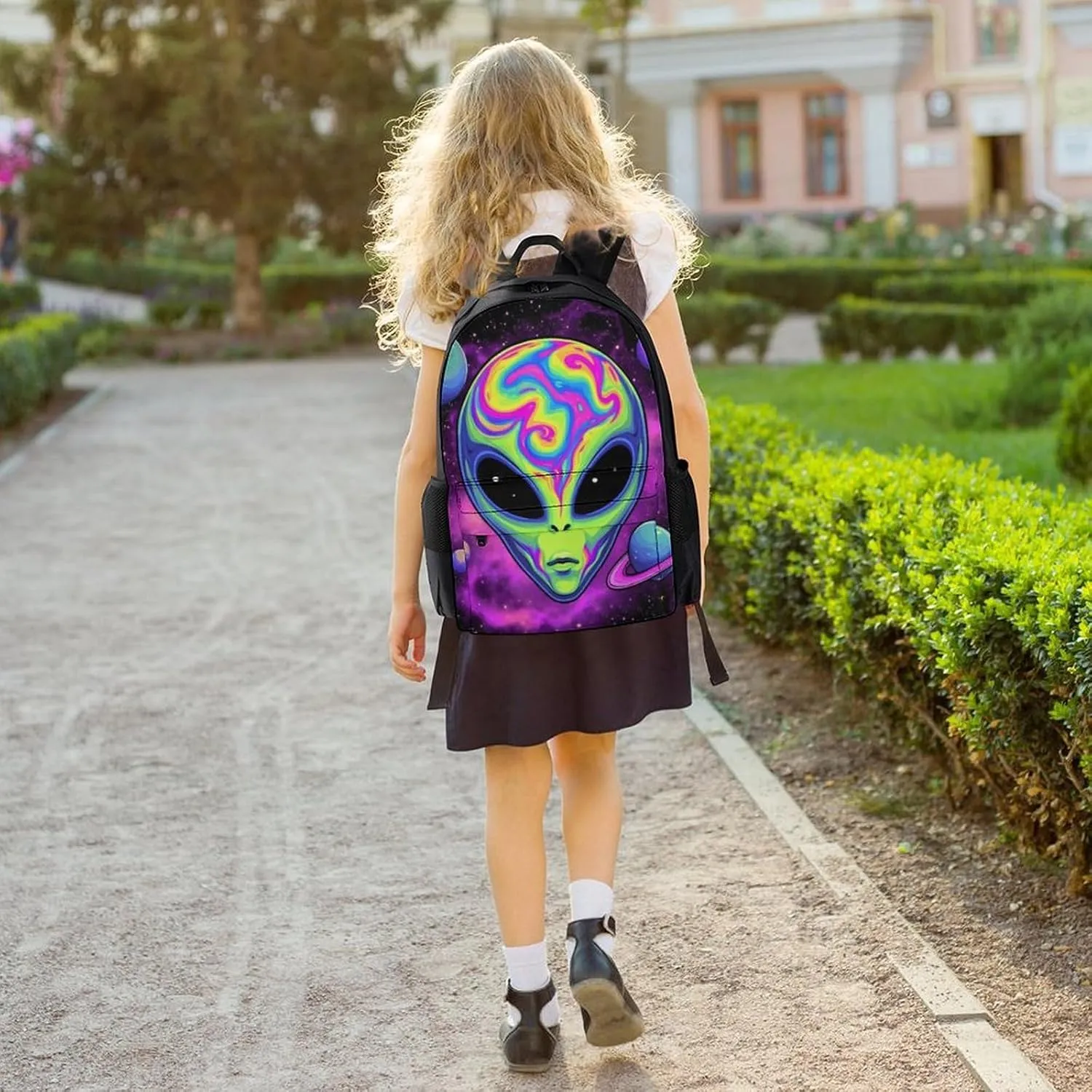 Polyester Daypack for Hiking Work Running - Big Capacity Anti-Theft Multipurpose Shoulder Bag, Alien And Ufo Space Universe Art Travel and Sport Backpack Rucksack