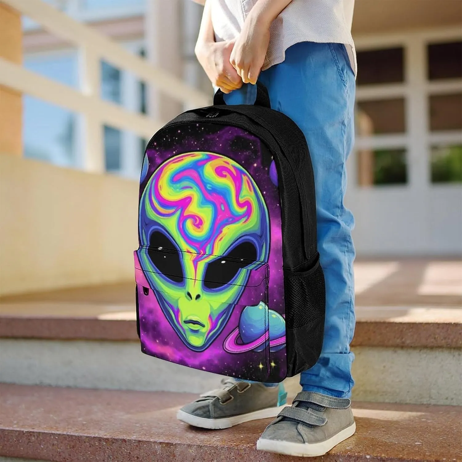 Polyester Daypack for Hiking Work Running - Big Capacity Anti-Theft Multipurpose Shoulder Bag, Alien And Ufo Space Universe Art Travel and Sport Backpack Rucksack