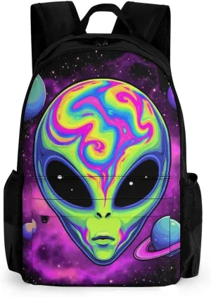 Polyester Daypack for Hiking Work Running - Big Capacity Anti-Theft Multipurpose Shoulder Bag, Alien And Ufo Space Universe Art Travel and Sport Backpack Rucksack