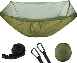 Pop Up Camping Hammock Net Portable Quick Set Up Hanging Sleeping Bed 250x120cm Outdoor, Army Green