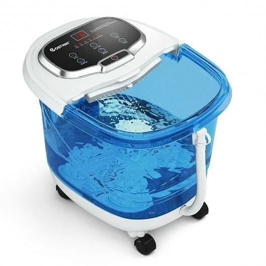 Portable All-In-One Heated Foot Bubble Spa Bath Motorized Massager-Blue and With