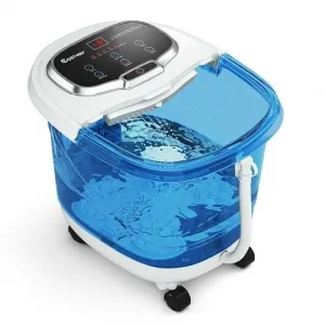 Portable All-In-One Heated Foot Bubble Spa Bath Motorized Massager-Blue and With