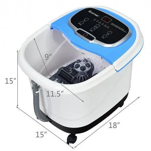 Portable All-In-One Heated Foot Bubble Spa Bath Motorized Massager-Blue - Color: