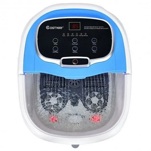 Portable All-In-One Heated Foot Bubble Spa Bath Motorized Massager-Blue - Color: