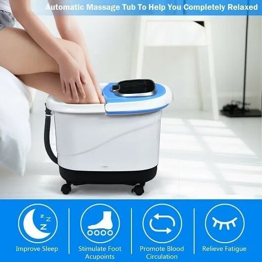 Portable All-In-One Heated Foot Bubble Spa Bath Motorized Massager-Blue - Color: