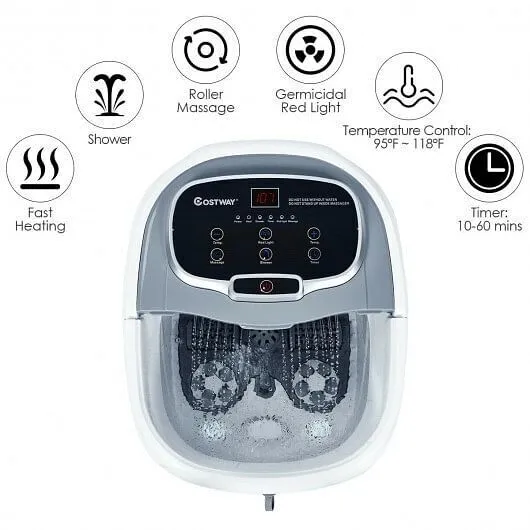Portable All-In-One Heated Foot Bubble Spa Bath Motorized Massager-Gray - Color: