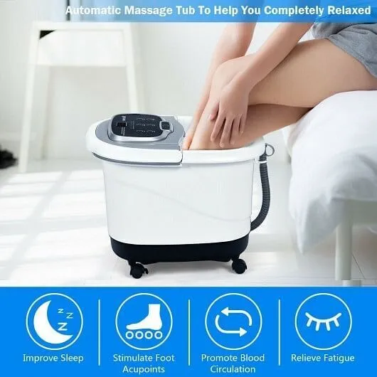 Portable All-In-One Heated Foot Bubble Spa Bath Motorized Massager-Gray - Color: