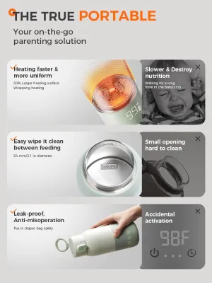 Portable Bottle Warmer for Travel, Super Fast Charging, Instant Breastmilk, Formula, Water, Milk Warmer with 10 Ounces Big Capacity, Baby Flask for Vehicle,car,Airplane Journey