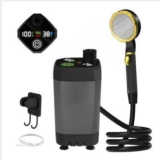Portable Camping Water Pump, 6000mAh Rechargeable Outdoor Shower Pump, Portable Camping Shower with Dual Temperature & Power Display, IPX7 Waterproof Electric Showerhead for Camping, Hiking