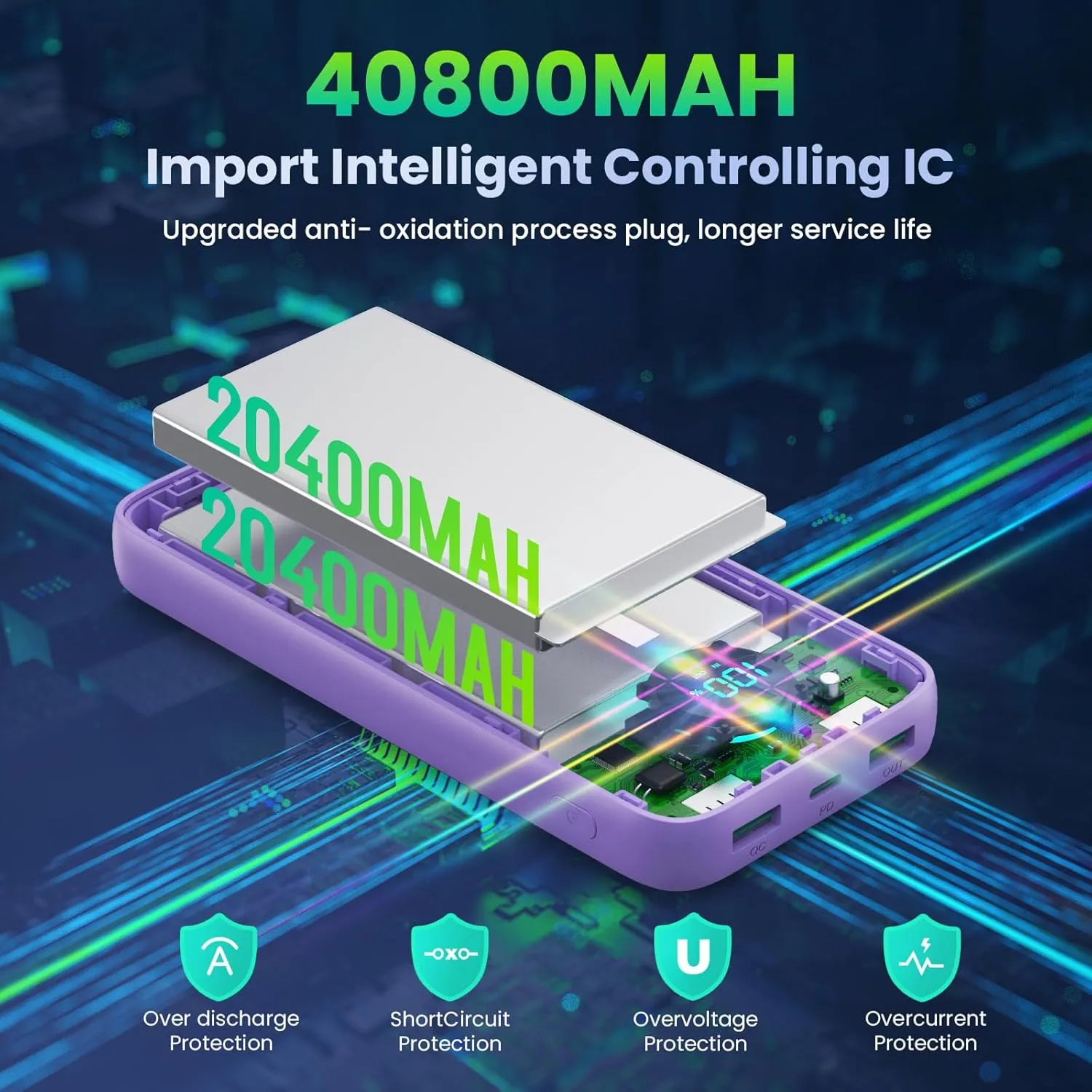 Portable Charger PowerBank 40,800mAh with 2 Built-in Cables,25W PD Fast Charging  QC 4.0 Quick Phone Charging Power Bank, 5 Outputs LCD Display USB C Battery Pack for iPhone 16/15 Android Galaxy etc