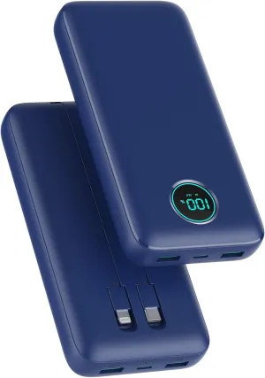 Portable Charger PowerBank 40,800mAh with 2 Built-in Cables,25W PD Fast Charging  QC 4.0 Quick Phone Charging Power Bank, 5 Outputs LCD Display USB C Battery Pack for iPhone 16/15 Android Galaxy etc