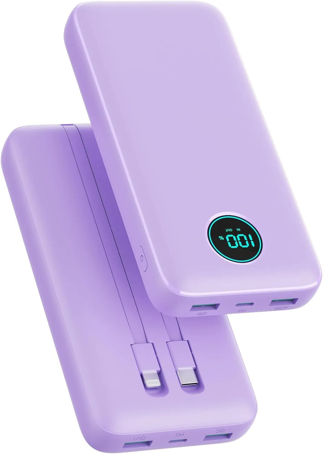 Portable Charger PowerBank 40,800mAh with 2 Built-in Cables,25W PD Fast Charging  QC 4.0 Quick Phone Charging Power Bank, 5 Outputs LCD Display USB C Battery Pack for iPhone 16/15 Android Galaxy etc