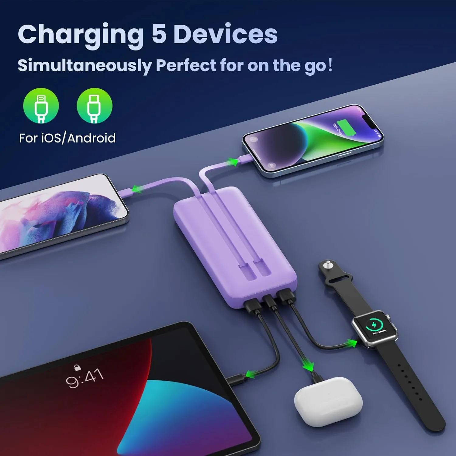 Portable Charger PowerBank 40,800mAh with 2 Built-in Cables,25W PD Fast Charging  QC 4.0 Quick Phone Charging Power Bank, 5 Outputs LCD Display USB C Battery Pack for iPhone 16/15 Android Galaxy etc