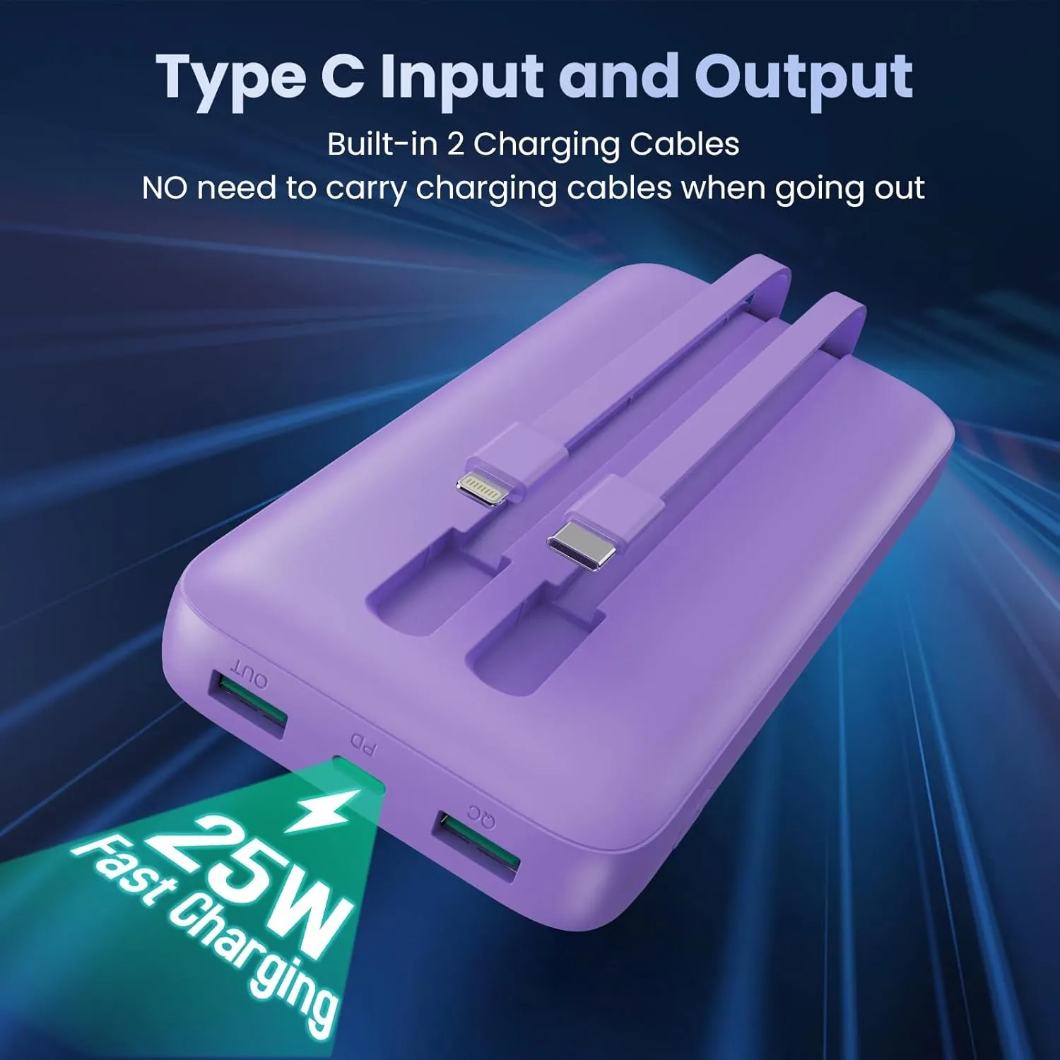 Portable Charger PowerBank 40,800mAh with 2 Built-in Cables,25W PD Fast Charging  QC 4.0 Quick Phone Charging Power Bank, 5 Outputs LCD Display USB C Battery Pack for iPhone 16/15 Android Galaxy etc