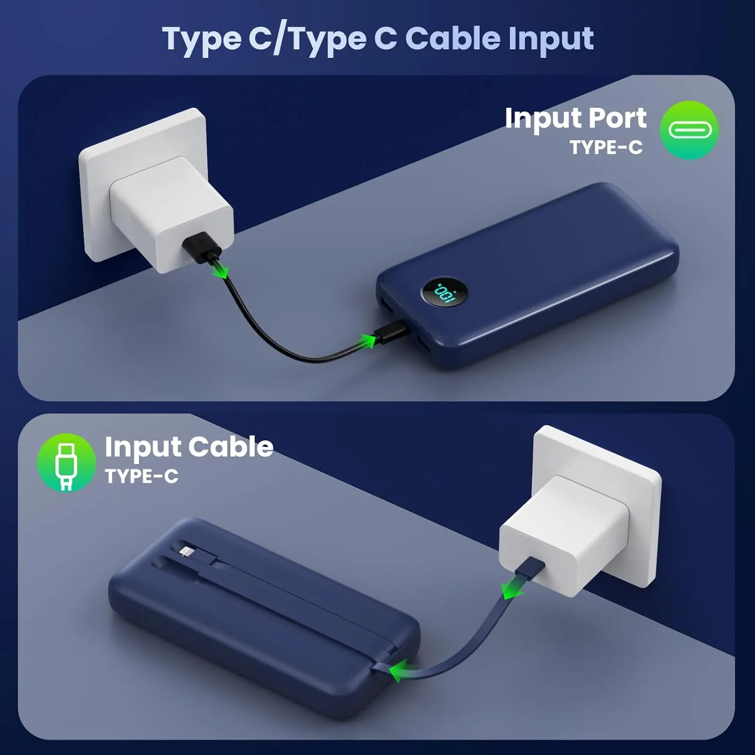 Portable Charger PowerBank 40,800mAh with 2 Built-in Cables,25W PD Fast Charging  QC 4.0 Quick Phone Charging Power Bank, 5 Outputs LCD Display USB C Battery Pack for iPhone 16/15 Android Galaxy etc