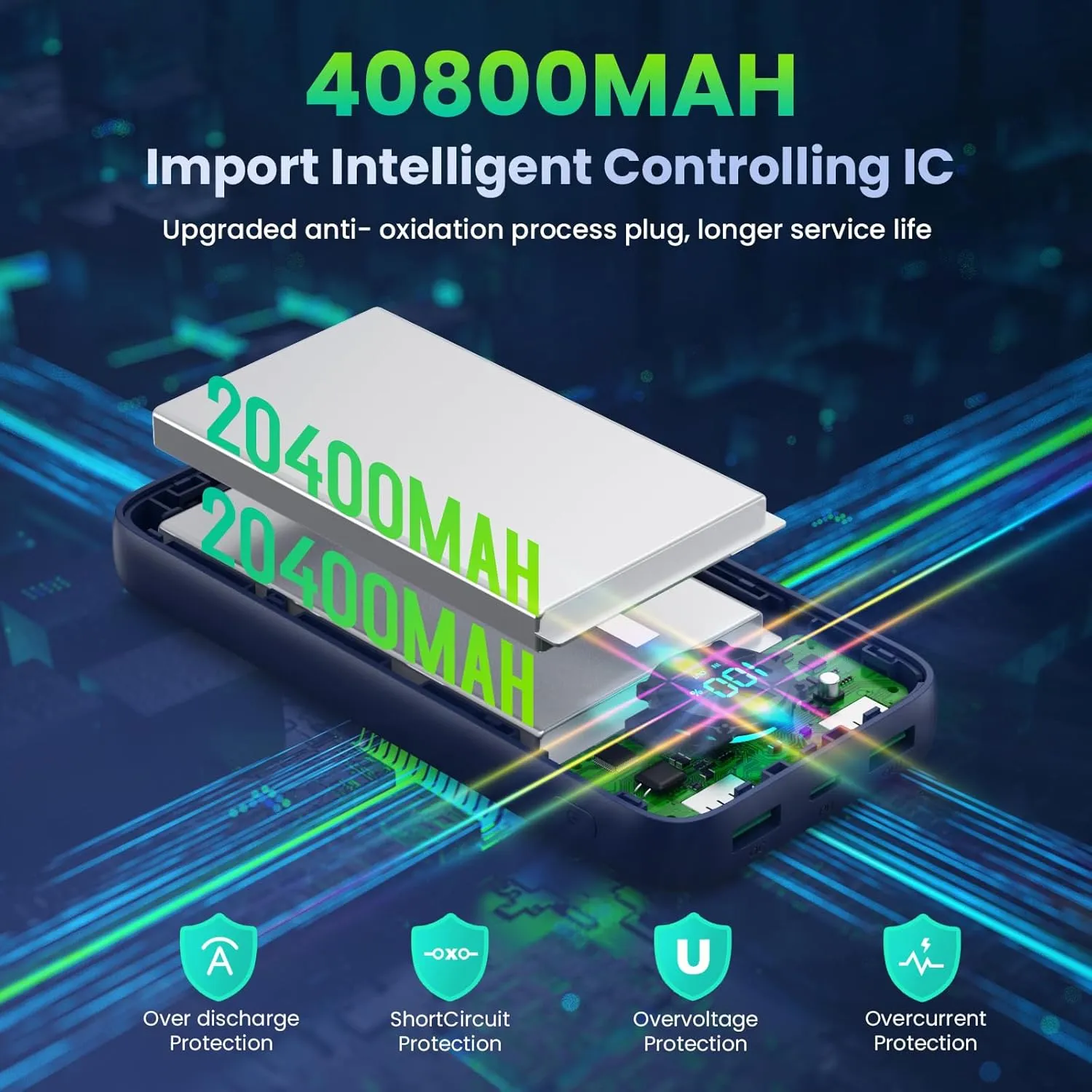 Portable Charger PowerBank 40,800mAh with 2 Built-in Cables,25W PD Fast Charging  QC 4.0 Quick Phone Charging Power Bank, 5 Outputs LCD Display USB C Battery Pack for iPhone 16/15 Android Galaxy etc