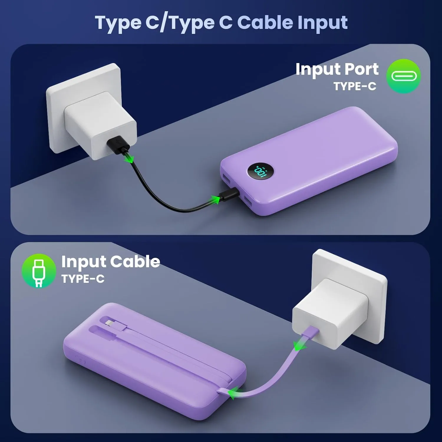 Portable Charger PowerBank 40,800mAh with 2 Built-in Cables,25W PD Fast Charging  QC 4.0 Quick Phone Charging Power Bank, 5 Outputs LCD Display USB C Battery Pack for iPhone 16/15 Android Galaxy etc