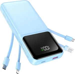 Portable Charger with Built in Cable - 20000mAh Fast Charging 22.5W Power Bank USB C LED Display Slim Battery Pack 5 Outputs & 3 Inputs for Travel Essentials iPhone Samsung Android Phones Tablets
