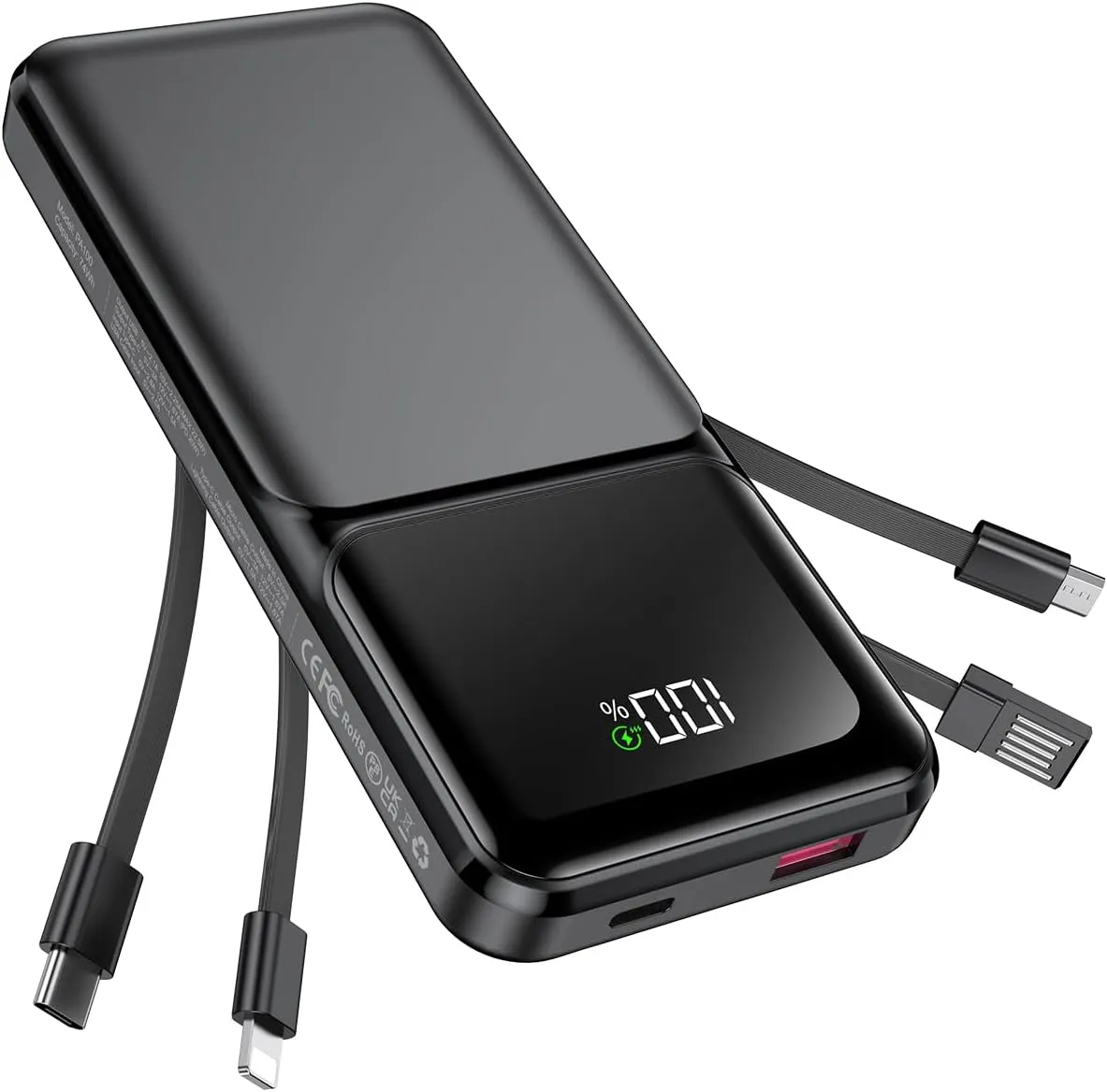 Portable Charger with Built in Cable - 20000mAh Fast Charging 22.5W Slim Power Bank USB C LED Display Travel Battery Pack 5 Outputs & 3 Inputs for iPhone Samsung Android iPad Phones Tablets etc