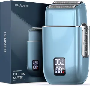 Portable Electric Razor for Men: Foil Shaver for Beard/Face - LED Display USB-C Fast Rechargeable - IPX7 Waterproof for Travel & Home - Deep Blue