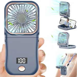 Portable Fan Rechargeable,Handheld Fan 4000mAh Battery Operated Fan with Digital Display,Hand Fans for Women Foldable Mini Pocket Fan,Foldaway Hand Fan Table Fan for Indoor,Outdoor,Office,School