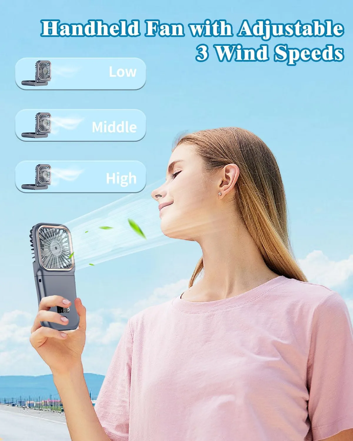 Portable Fan Rechargeable,Handheld Fan 4000mAh Battery Operated Fan with Digital Display,Hand Fans for Women Foldable Mini Pocket Fan,Foldaway Hand Fan Table Fan for Indoor,Outdoor,Office,School