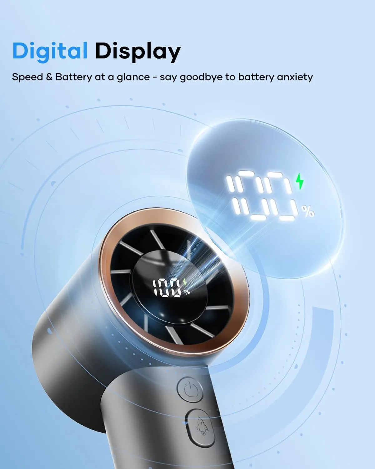 Portable Handheld Turbo Fan, 19000-RPM, 199-Speed Levels, Handheld Fan with 12hrs Battery Life, Digital Display, Pocket-Sized Portable fan for Personal, Women/Men, Travel/Camping/Outdoor-Gray
