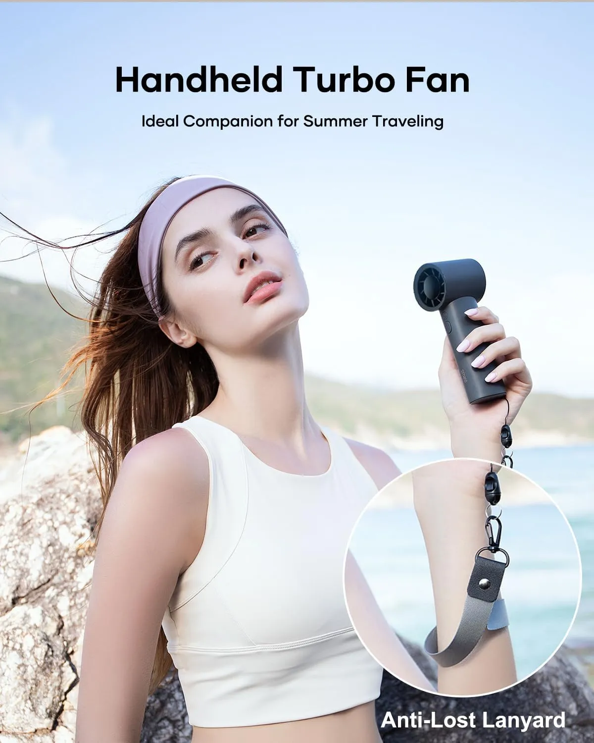 Portable Handheld Turbo Fan, 19000-RPM, 199-Speed Levels, Handheld Fan with 12hrs Battery Life, Digital Display, Pocket-Sized Portable fan for Personal, Women/Men, Travel/Camping/Outdoor-Gray
