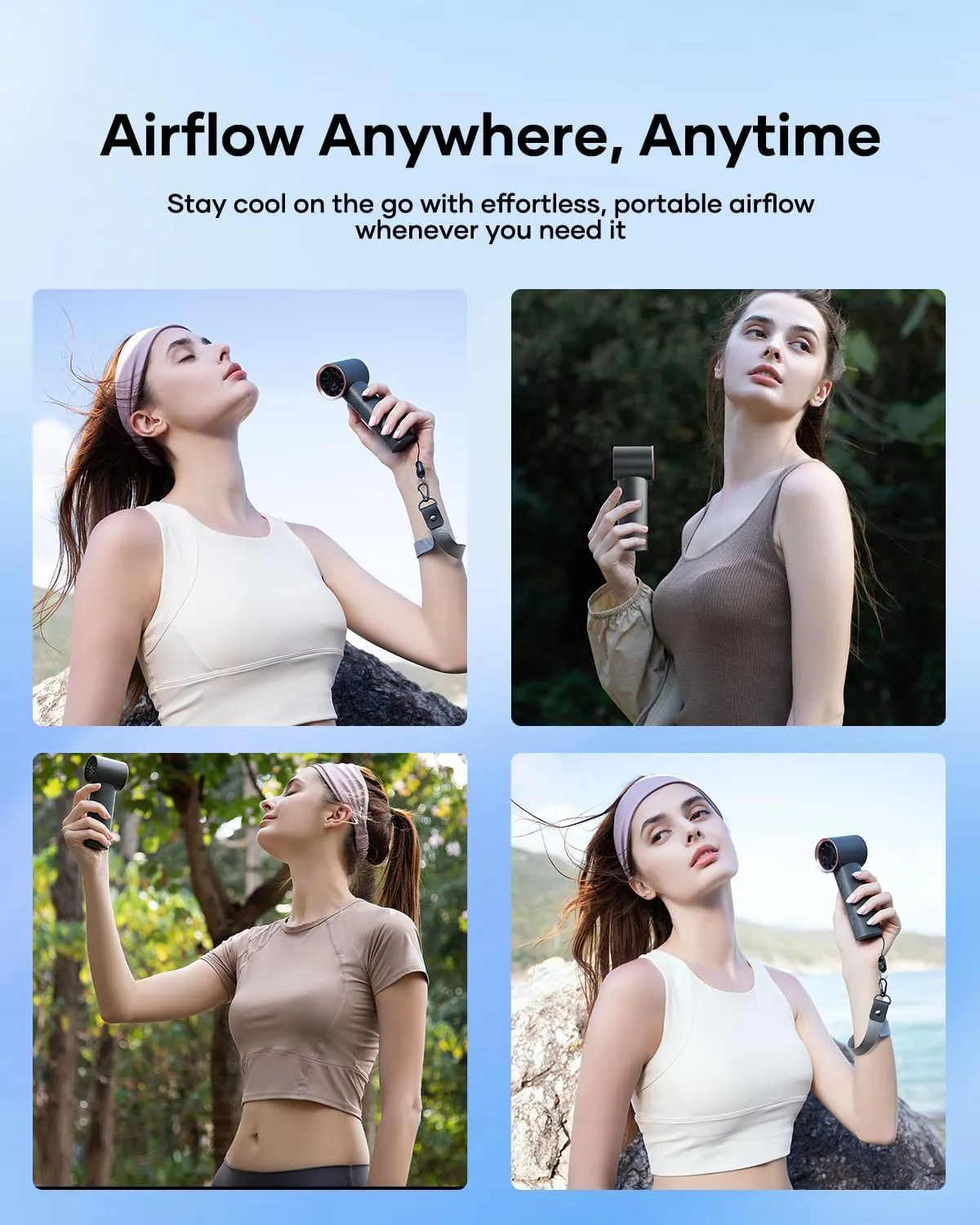 Portable Handheld Turbo Fan, 19000-RPM, 199-Speed Levels, Handheld Fan with 12hrs Battery Life, Digital Display, Pocket-Sized Portable fan for Personal, Women/Men, Travel/Camping/Outdoor-Gray