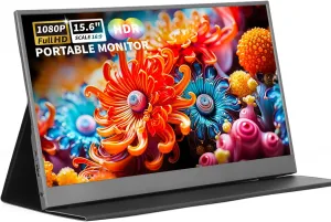 Portable Monitor 15.6'' 1080P FHD USB-C HDMI Computer Display w/Cover and Dual Speakers, Second Monitor for Laptop Mac PC Phone PS4/5 Xbox Switch