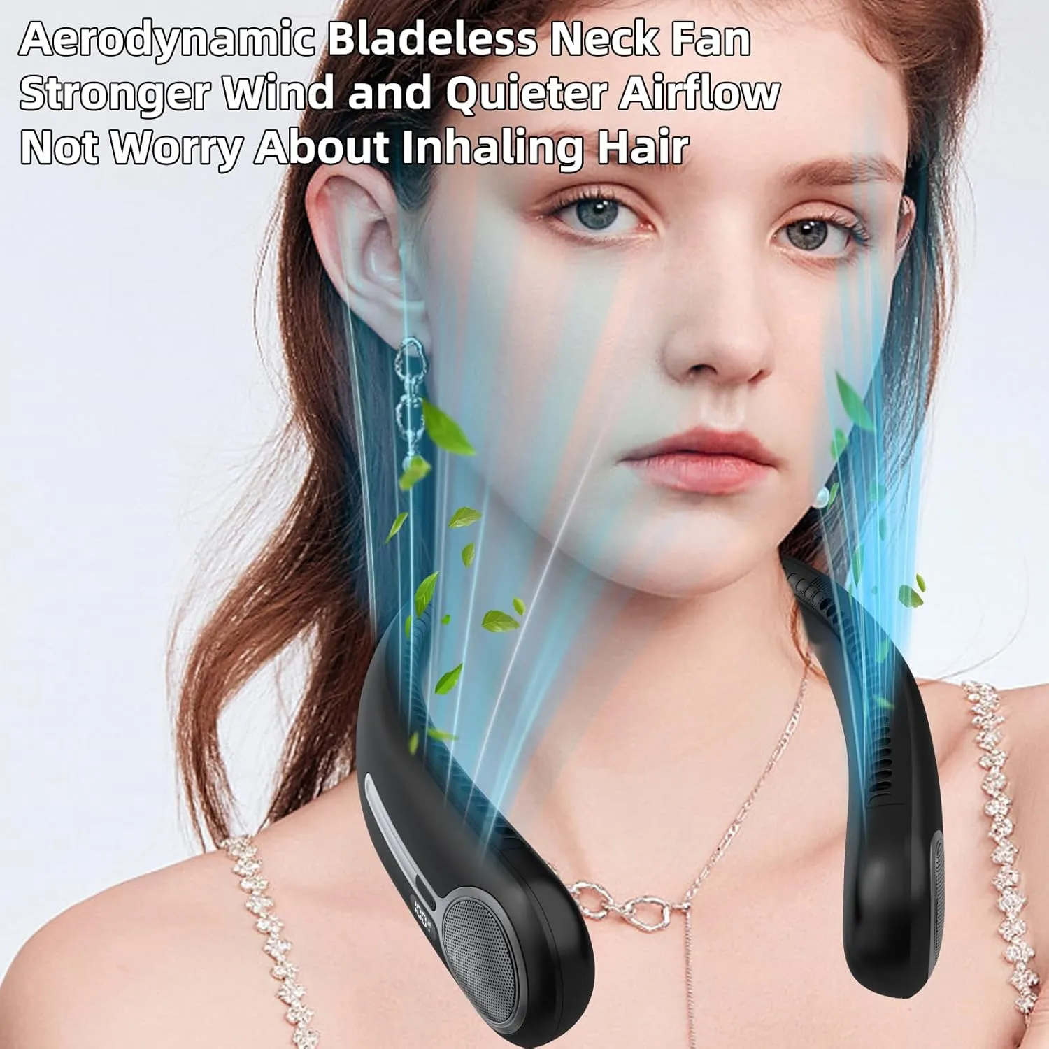 Portable Neck Fan,Personal Hands Free Bladeless Fan,360° Cooling Fan,LED Display,4-Speeds,6000mAh Rechargeable Quick,Long Use Time,Wearable Fan,Birthday Gifts for Men Women Dad Mom (Black)