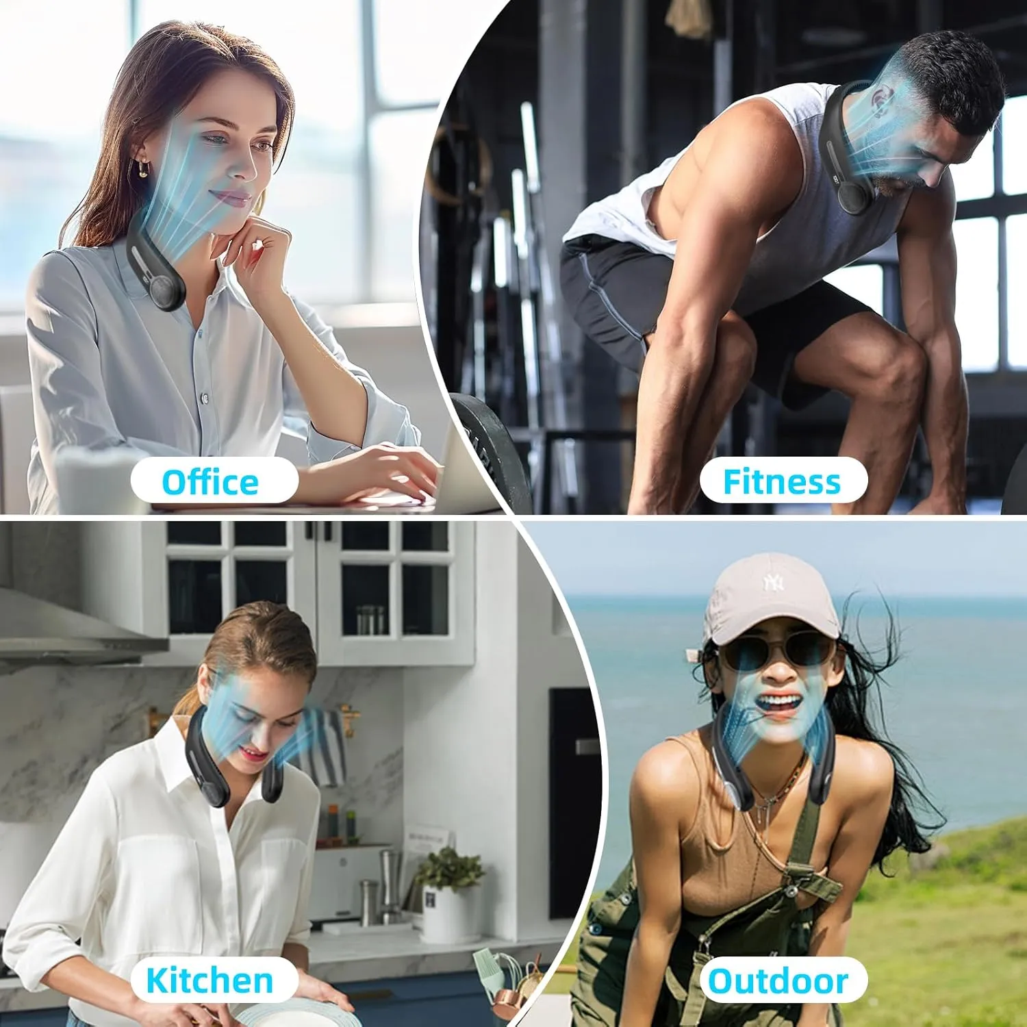 Portable Neck Fan,Personal Hands Free Bladeless Fan,360° Cooling Fan,LED Display,4-Speeds,6000mAh Rechargeable Quick,Long Use Time,Wearable Fan,Birthday Gifts for Men Women Dad Mom (Black)