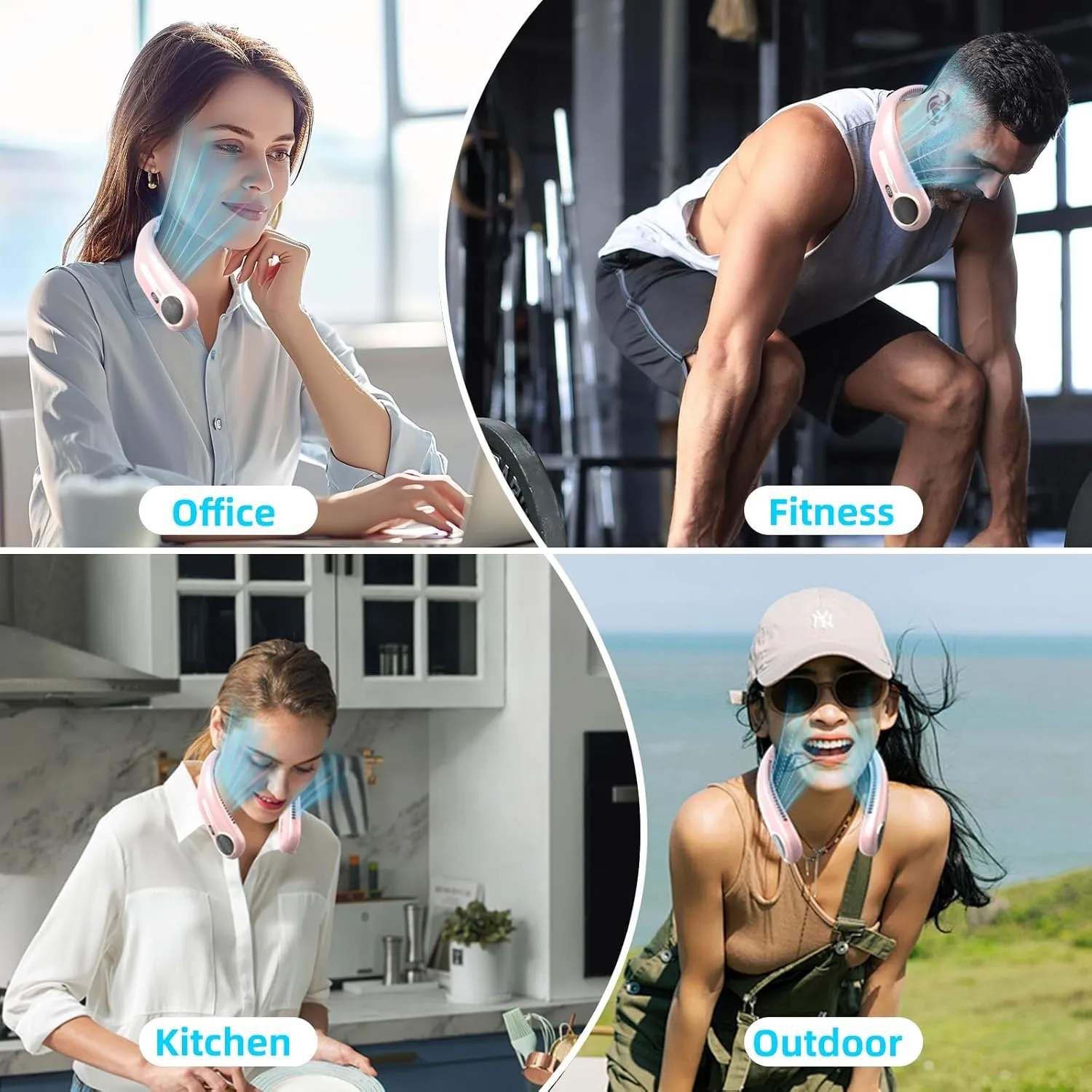 Portable Neck Fan,Personal Hands Free Bladeless Fan,360° Cooling Fan,LED Display,4-Speeds,6000mAh Rechargeable Quick,Long Use Time,Wearable Fan,Birthday Gifts for Men Women Dad Mom (Pink)