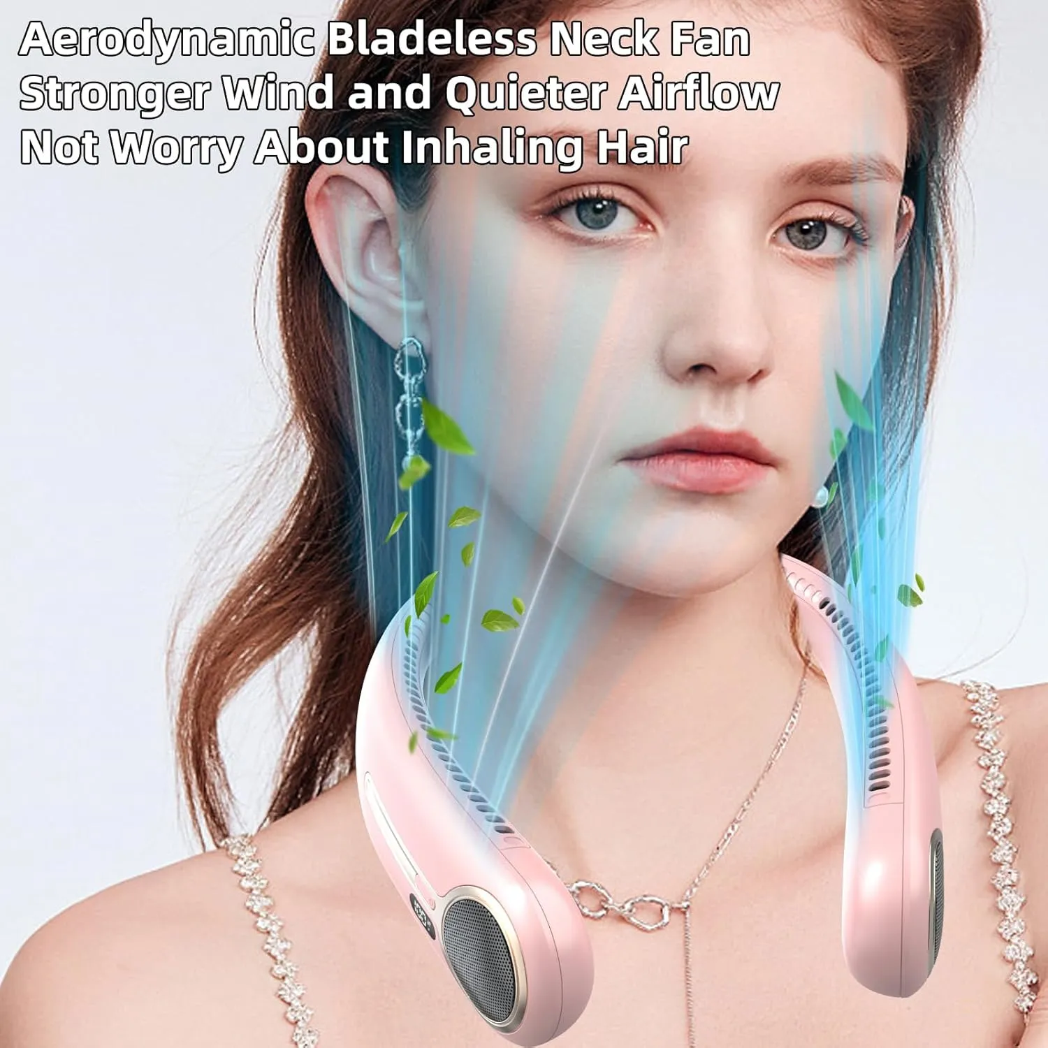 Portable Neck Fan,Personal Hands Free Bladeless Fan,360° Cooling Fan,LED Display,4-Speeds,6000mAh Rechargeable Quick,Long Use Time,Wearable Fan,Birthday Gifts for Men Women Dad Mom (Pink)