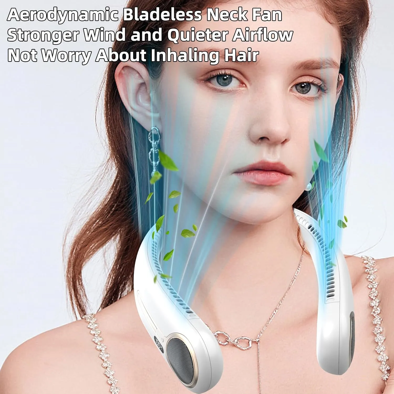 Portable Neck Fan,Personal Hands Free Bladeless Fan,360° Cooling Fan,LED Display,4-Speeds,6000mAh Rechargeable Quick,Long Use Time,Wearable Fan,Birthday Gifts for Men Women Dad Mom (White)