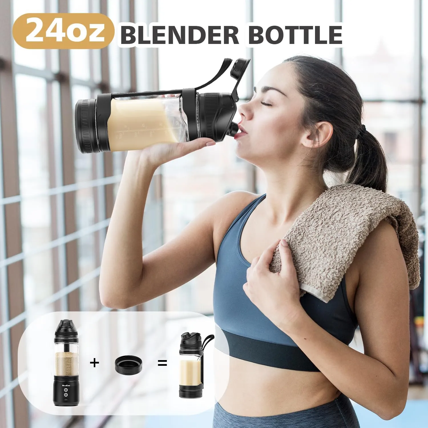 Portable Personal Blender for Smoothies, Protein Shakes, Frozen Drinks - 24Oz Blender Cup Bottle with Sip Spout, Travel Lid, USB-C Rechargeable, Cordless - Mini Small Blenders for Kitchen, Gym, Office