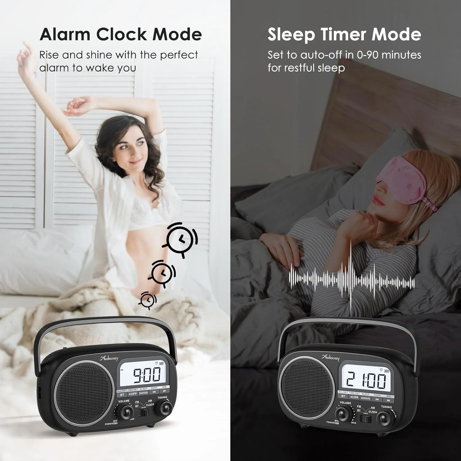 Portable Radio AM FM with Bluetooth,Built-in Rechargeable Battery/Plug in Wall/4*D Cell Battery Operated, Digital Time Display, Transistor Radio for Home,Outdoor,Gift,Seniors Black