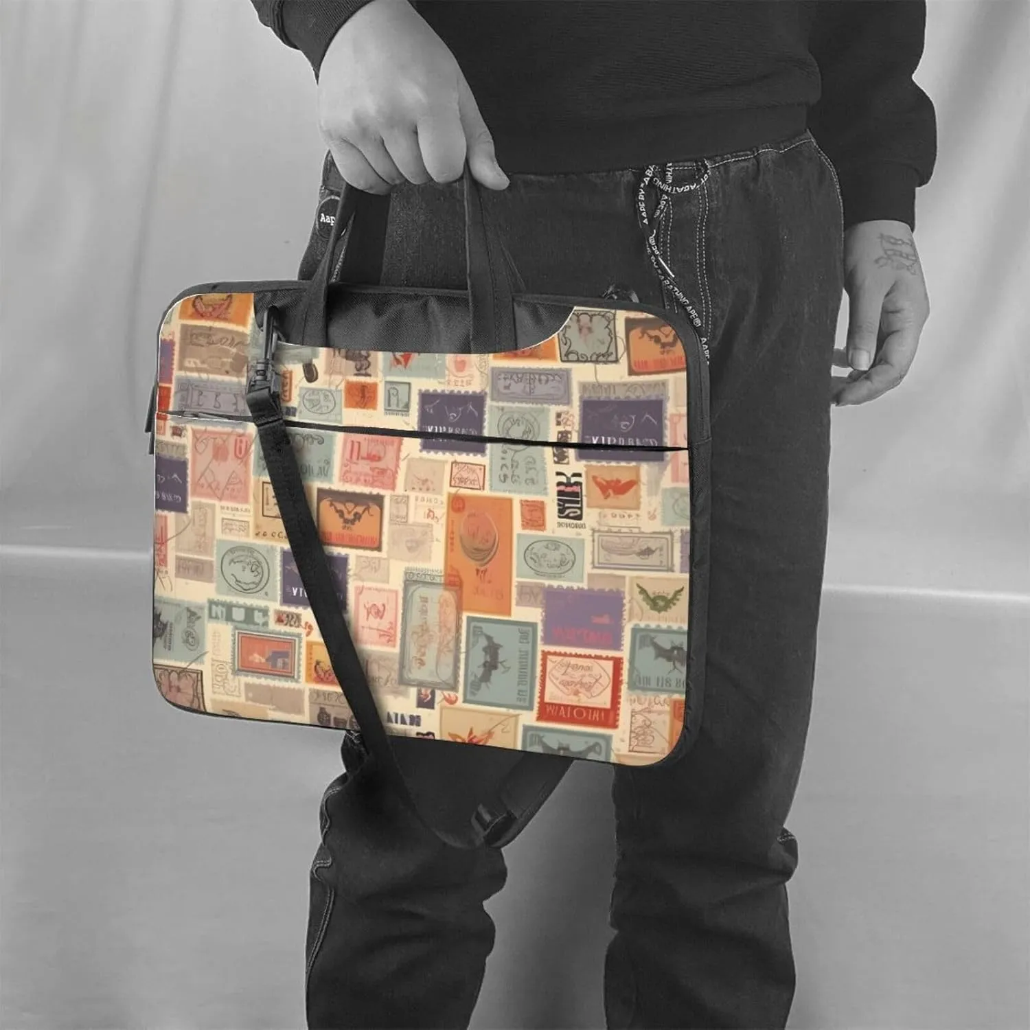 Postal Stationery Laptop Shoulder Bag Portable Laptop Bag Laptop Case Crossbody Briefcase w/Strap Handle