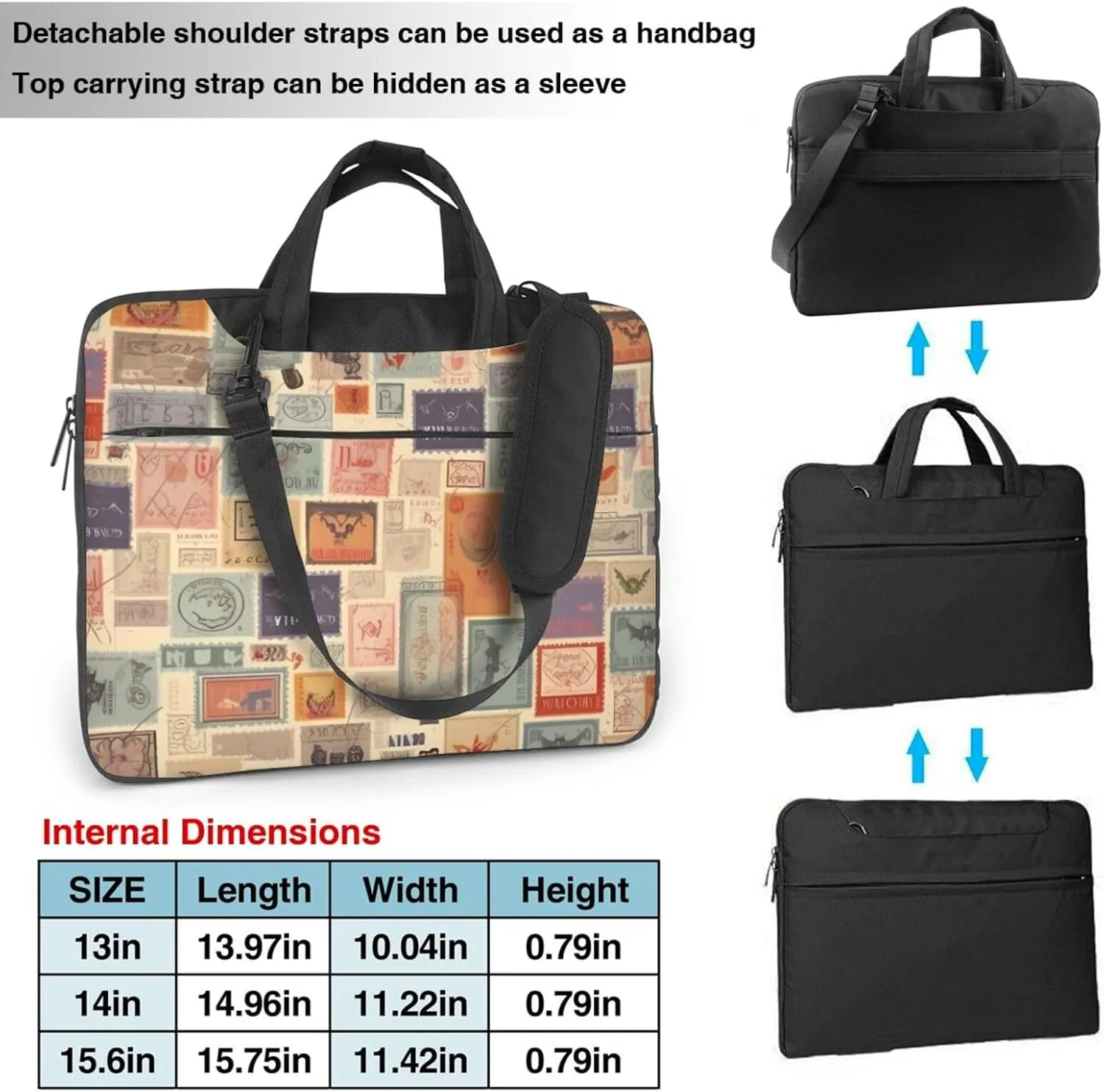 Postal Stationery Laptop Shoulder Bag Portable Laptop Bag Laptop Case Crossbody Briefcase w/Strap Handle