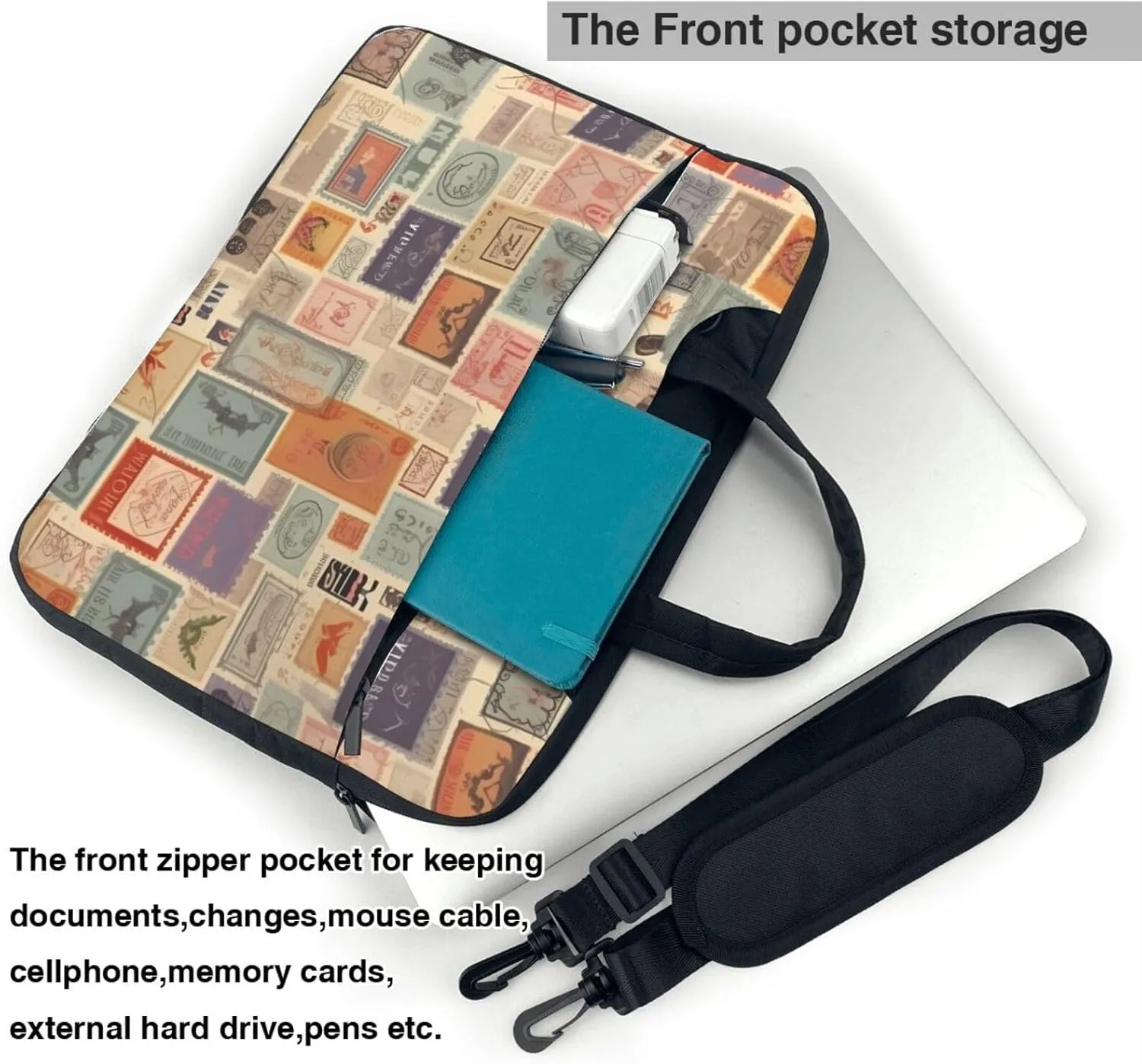 Postal Stationery Laptop Shoulder Bag Portable Laptop Bag Laptop Case Crossbody Briefcase w/Strap Handle