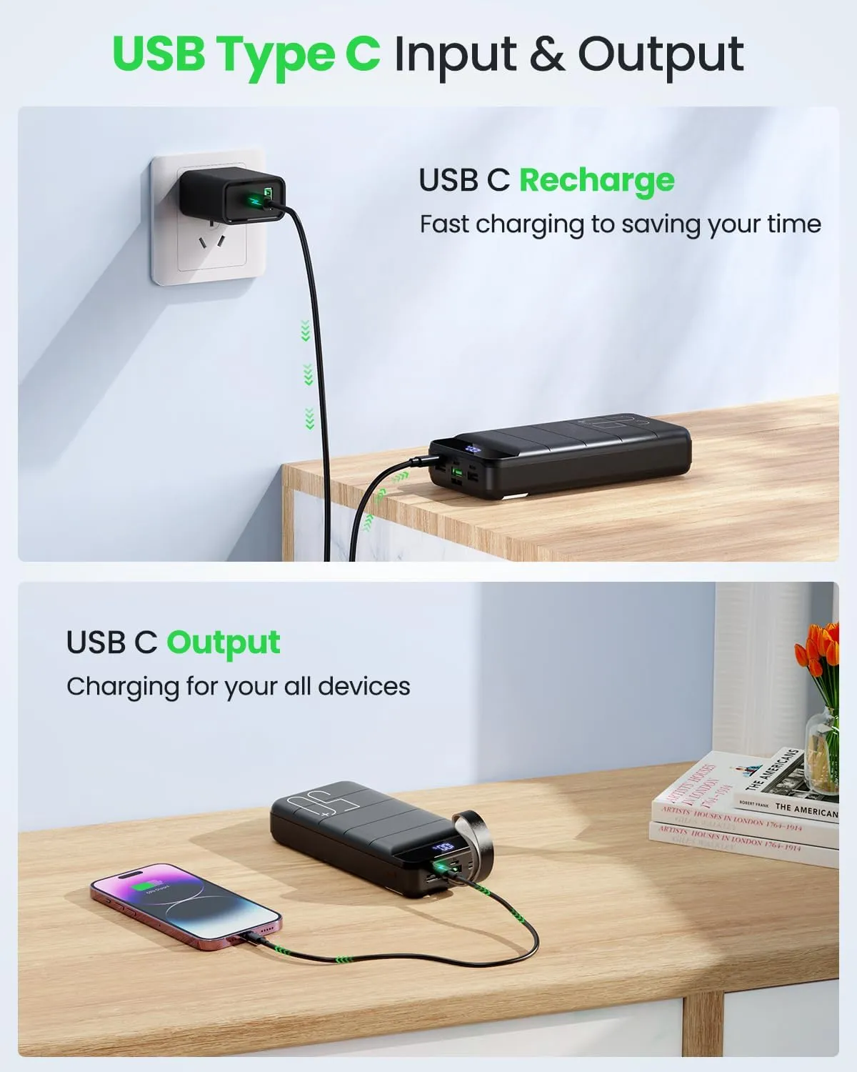 Power Bank Fast Charging 50000mAh - 22.5W Portable Charger USB C Quick Charge with 4 Outputs & 3 Inputs LED Display Huge Capacity External Battery Pack for iPhone, Samsung, iPad etc