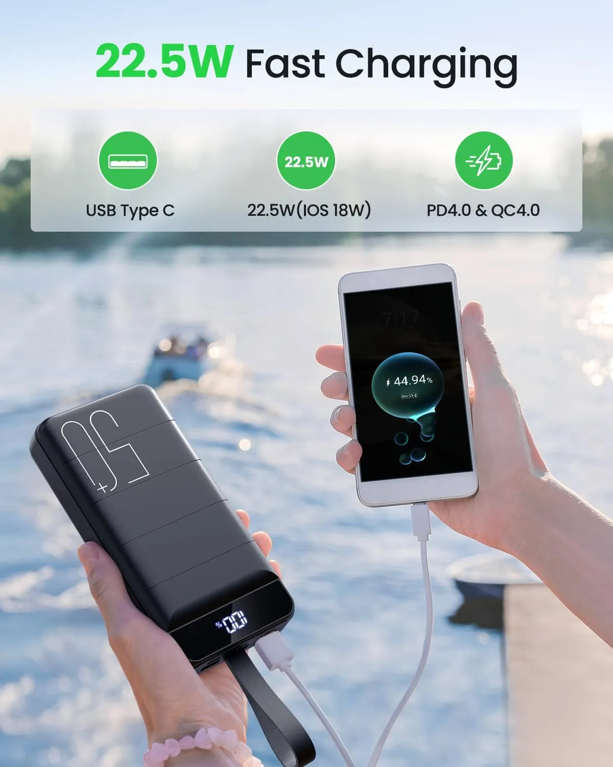 Power Bank Fast Charging 50000mAh - 22.5W Portable Charger USB C Quick Charge with 4 Outputs & 3 Inputs LED Display Huge Capacity External Battery Pack for iPhone, Samsung, iPad etc