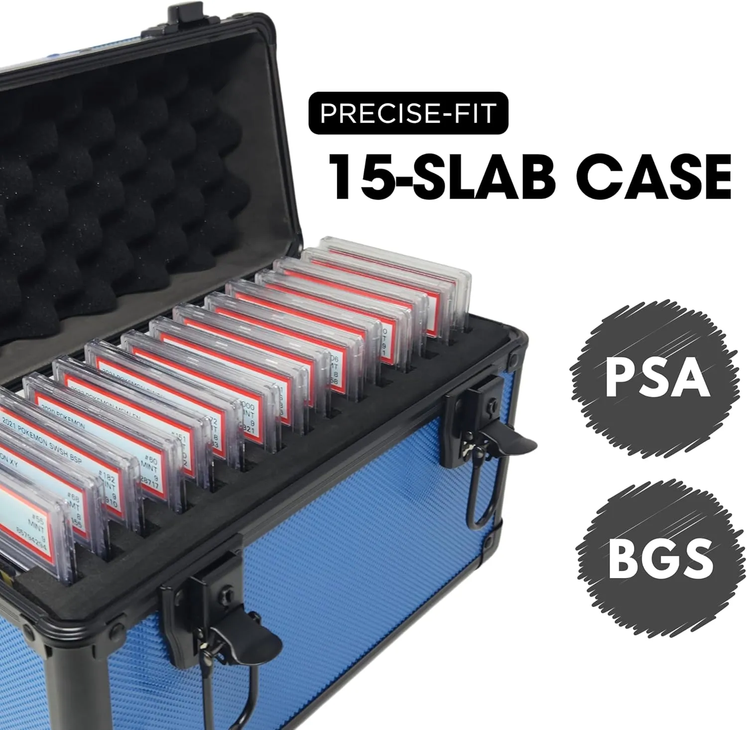 Precision Metal Slab Case – Holds 15 Graded Sports and Trading Cards – Durable Aluminum Storage Box for PSA, BGS, CGC Slabs – X-15 Blue