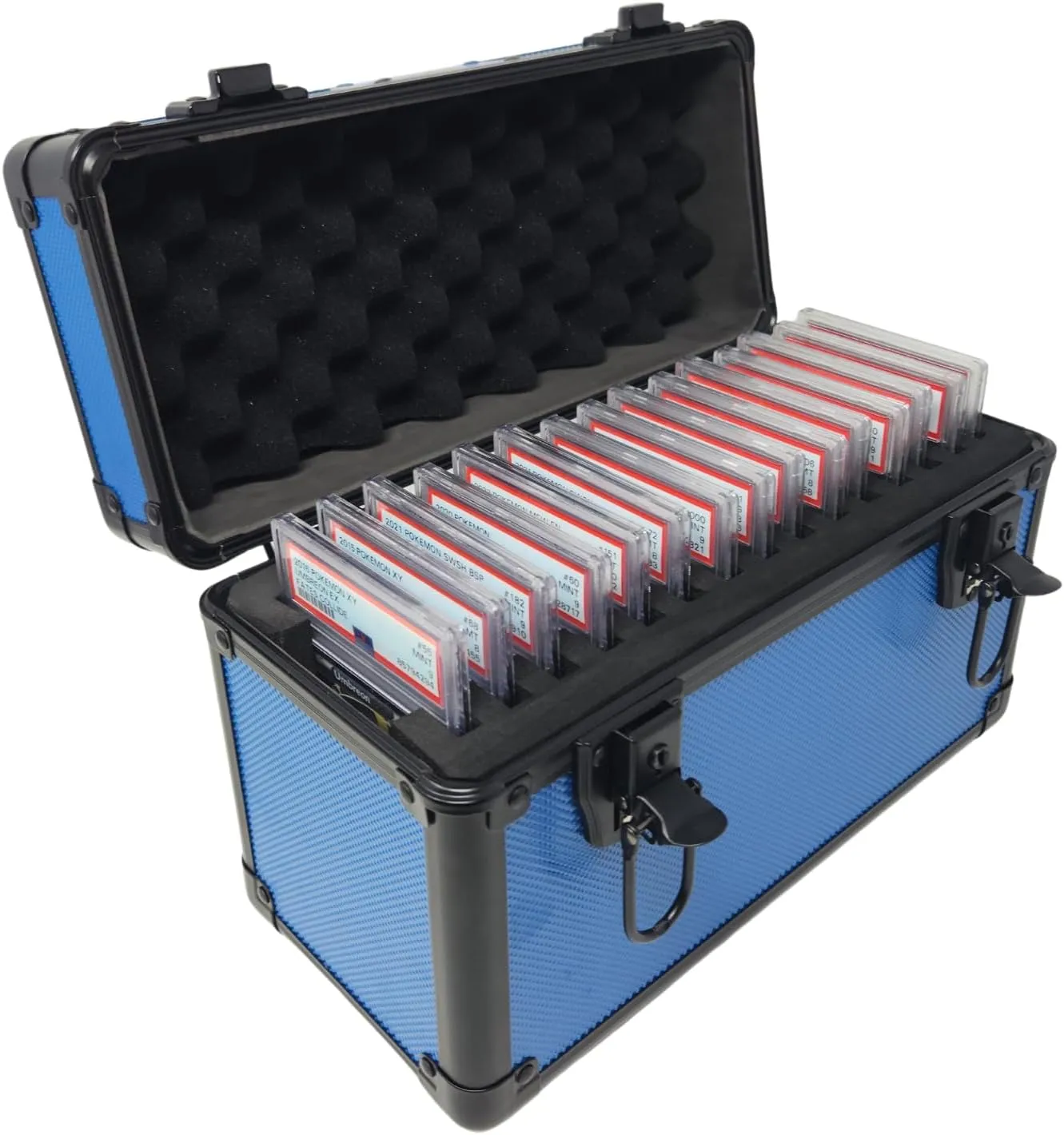 Precision Metal Slab Case – Holds 15 Graded Sports and Trading Cards – Durable Aluminum Storage Box for PSA, BGS, CGC Slabs – X-15 Blue